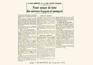 3 - De la section juive de la M.O.I. au journal de langue yiddish la <em>Naïe Presse</em> 1 52I I H0052 1 17.L Humanite journal socialiste quotidien Parti communiste modif2 MRJ MOI