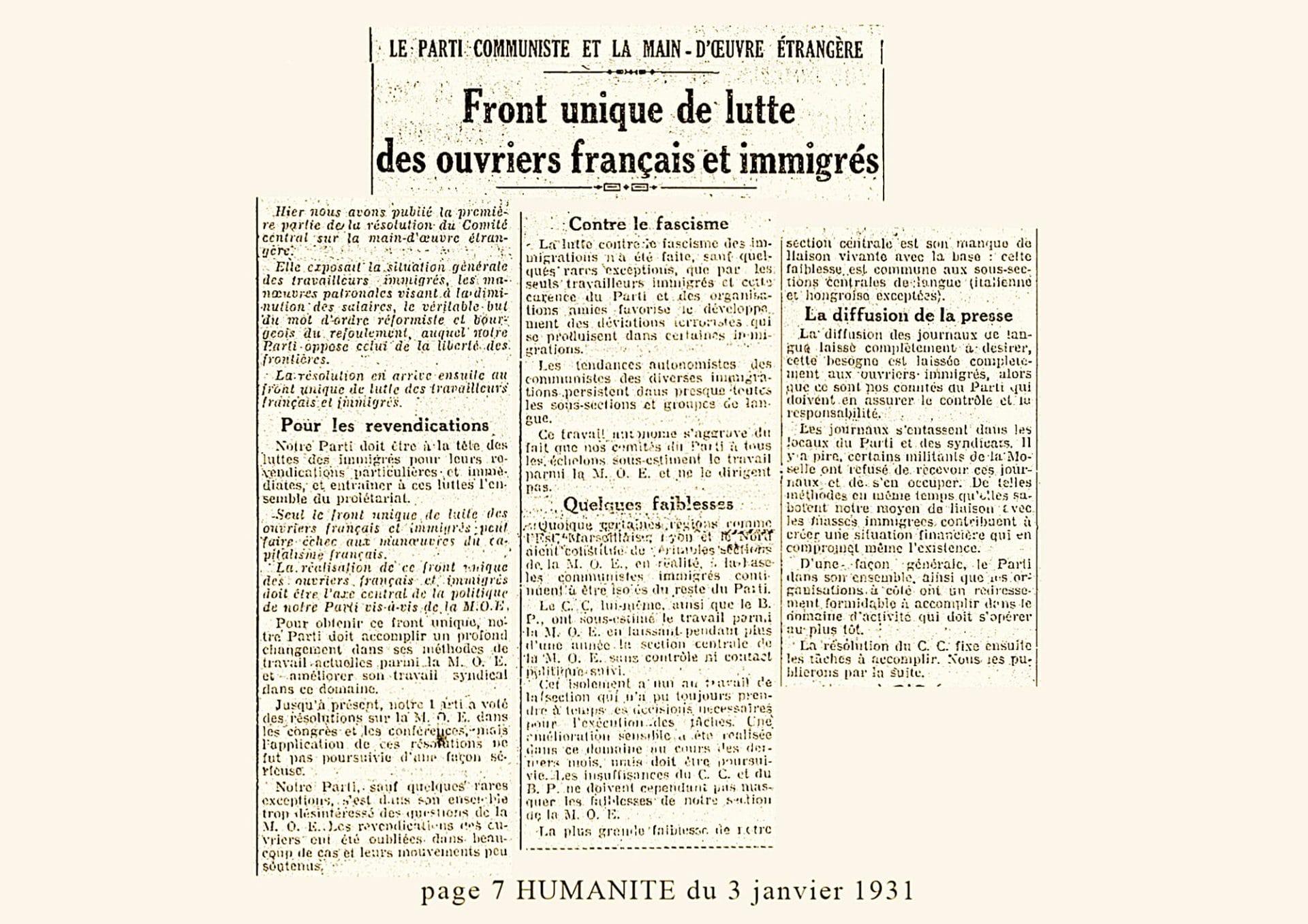 3 - De la section juive de la M.O.I. au journal de langue yiddish la <em>Naïe Presse</em> 19 52I I H0052 1 17.L Humanite journal socialiste quotidien Parti communiste modif2 MRJ MOI