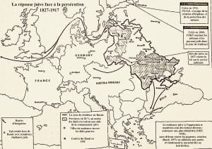 1 - Présence juive en France au début du 20ème siècle : Israélites et immigrés juifs d’Europe de l’Est 33 5I A1005 1 5b.11 06 carte la reponse des Juifs de Russie face persecution copie 0 MRJ MOI