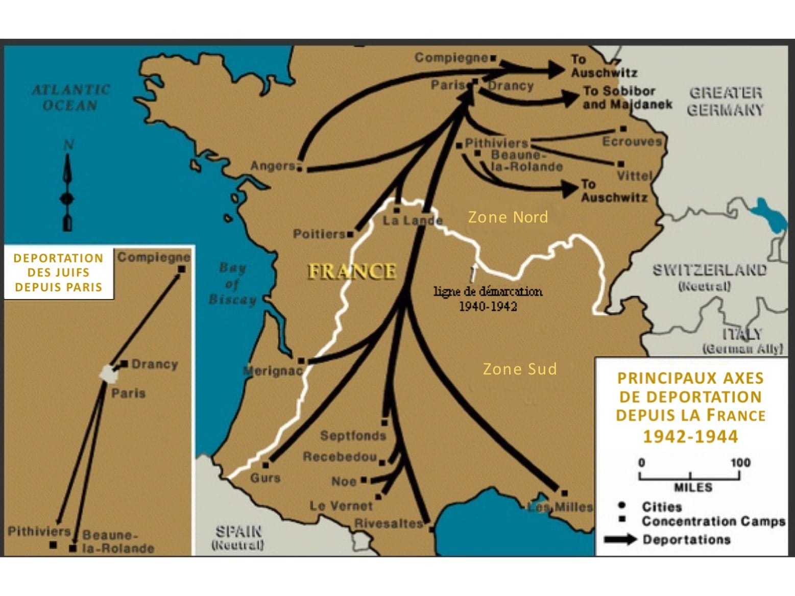 2 - Accélération de la déportation. Armée nazie en déroute 41 s10.pa2 .011 wa cartefr axes deportation 1942 1944 MRJ MOI