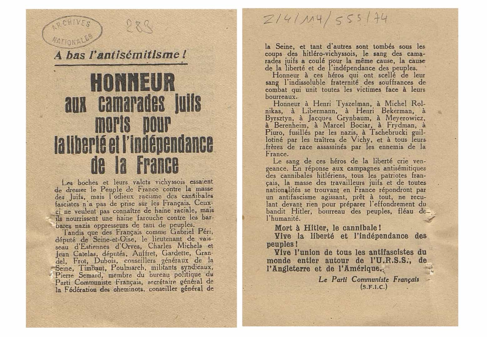 1 - Service du travail obligatoire et propagande 25 s12.pa1 .010 tract antisemitisme mg MRJ MOI