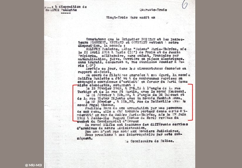 2 - Démantèlement de la section juive de la M.O.I. 47 s12.pa2 .009 rapport police p.slivka mg 1 MRJ MOI