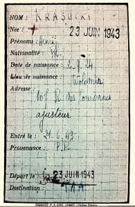 2 - Démantèlement de la section juive de la M.O.I. 20 s12.pa2 .012 krasucki fiche drancy juin43 MRJ MOI