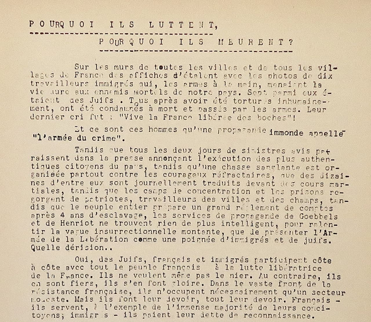 2 - Démantèlement de la section juive de la M.O.I. 65 s12.pa2 .022 pourquoi luttent ujre mars 1944 MRJ MOI