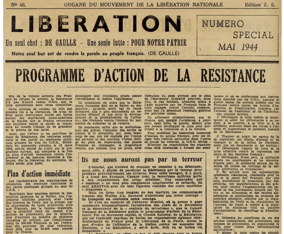 3 - Programme du Conseil National de la Résistance et combats sur le terrain 21 s13.pa3 .002 liberation mai44.mg MRJ MOI