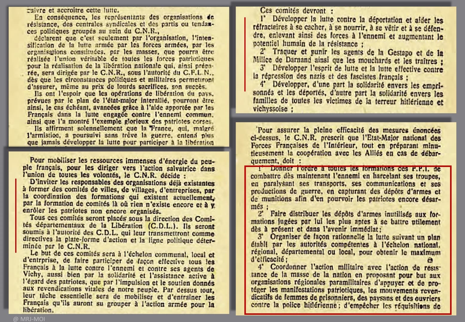 3 - Programme du Conseil National de la Résistance et combats sur le terrain 23 MRJ MOI