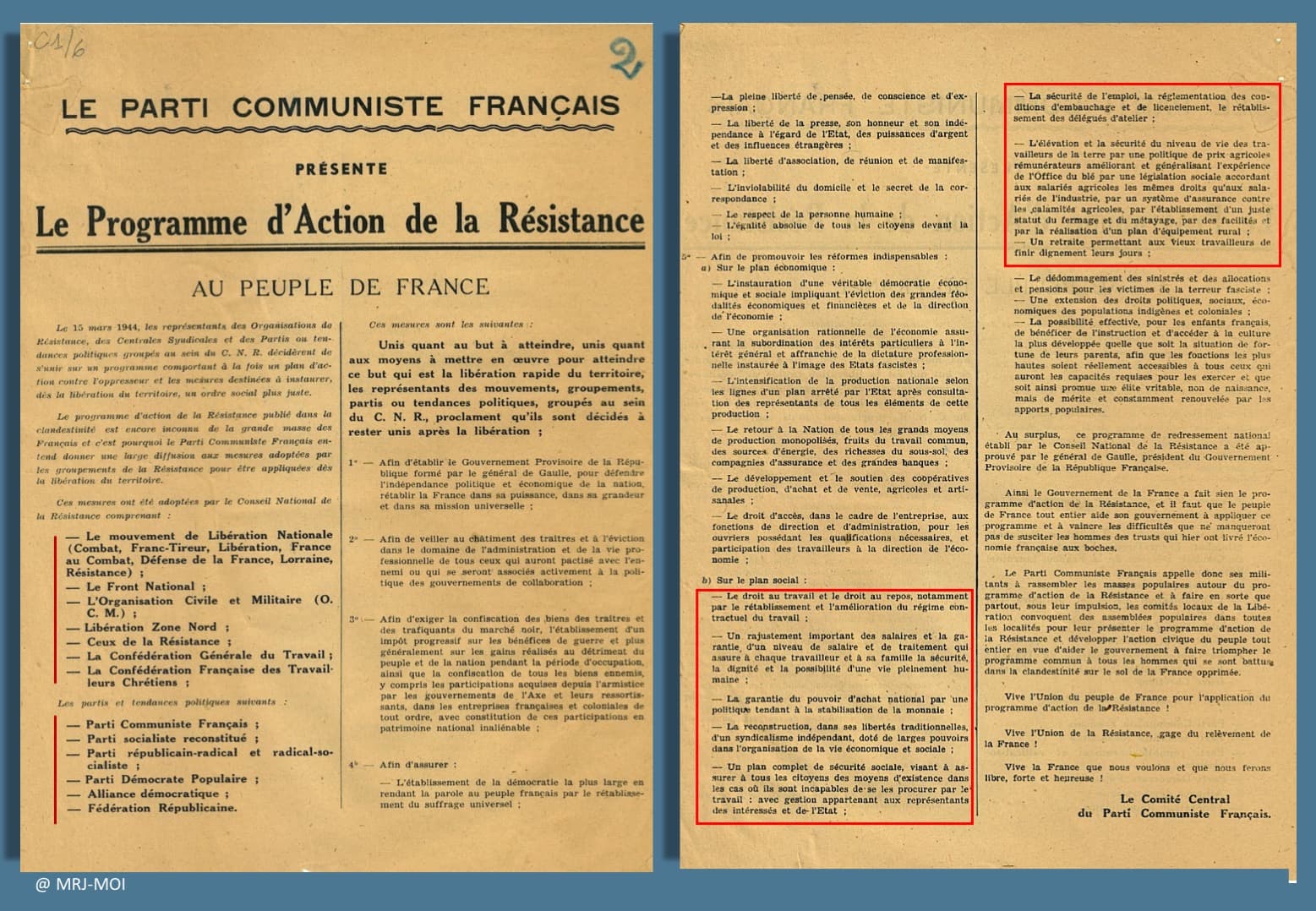 3 - Programme du Conseil National de la Résistance et combats sur le terrain 24 s13.pa3 .005 pcf programme cnr.mg MRJ MOI