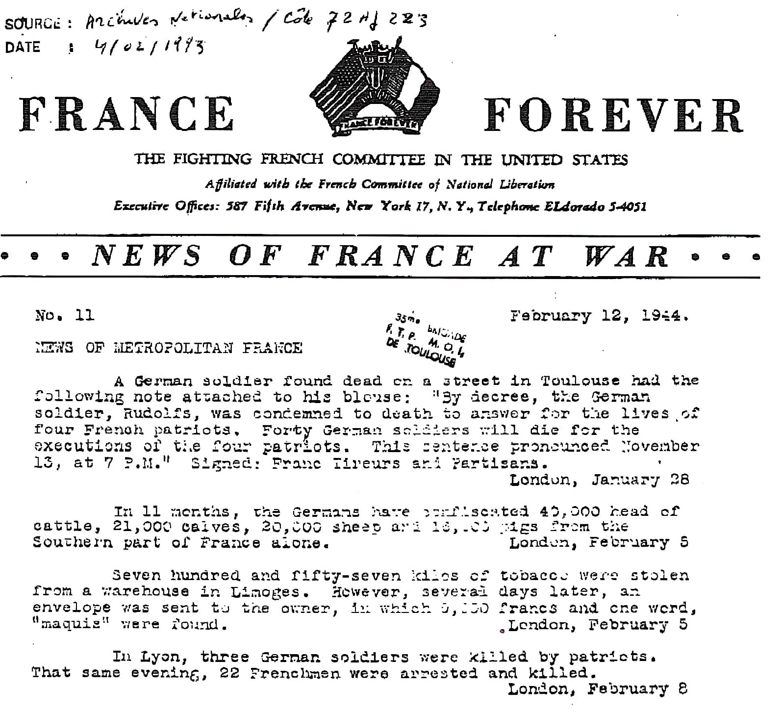 3 - Programme du Conseil National de la Résistance et combats sur le terrain 28 s13.pa3 .009 france for ever MRJ MOI