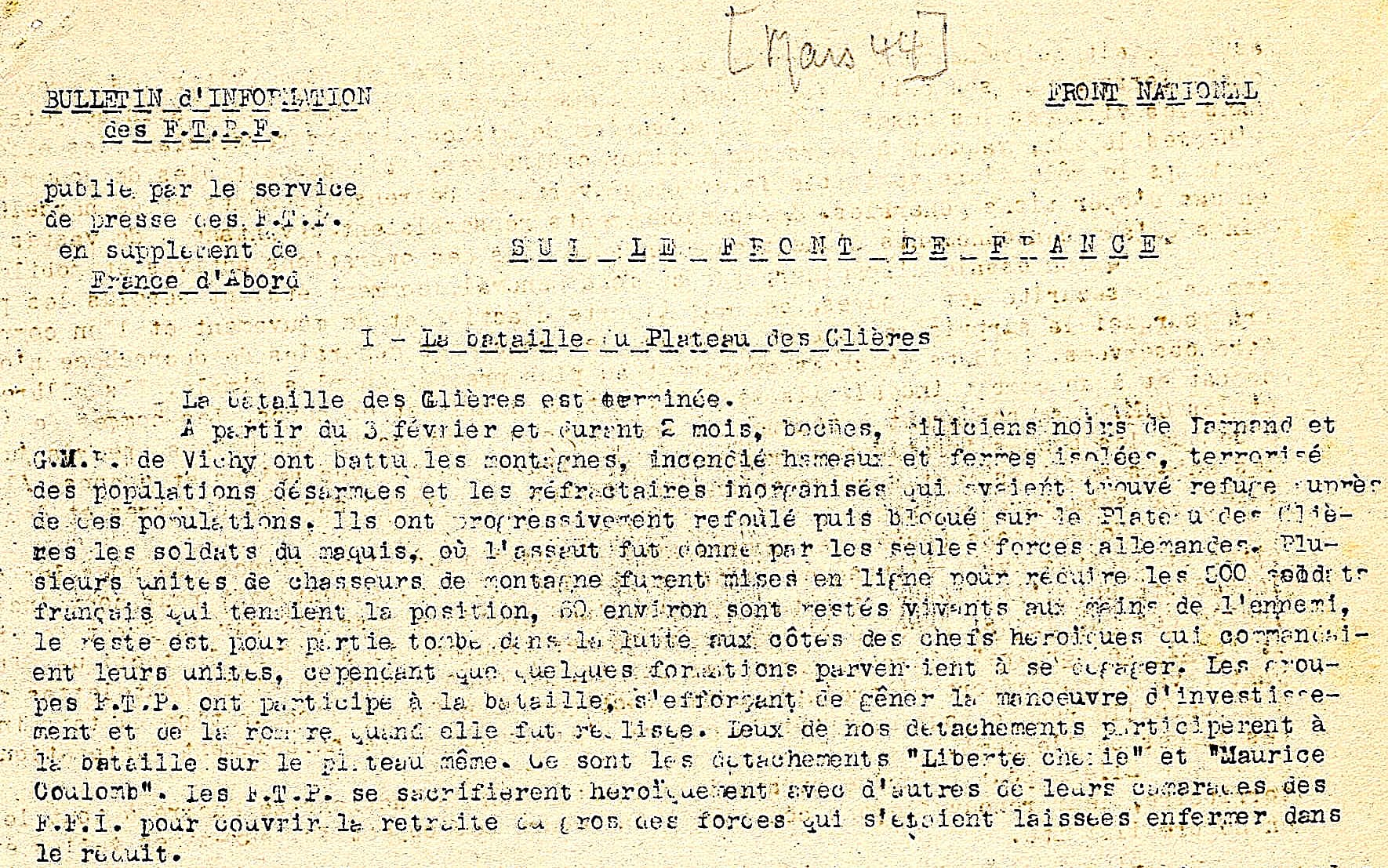 3 - Programme du Conseil National de la Résistance et combats sur le terrain 34 s13.pa3 .015 ftp analyse glieres MRJ MOI
