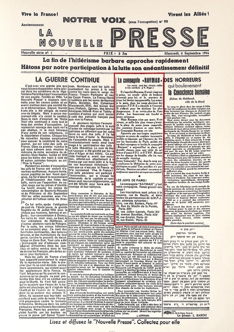 4 - Insurrections populaires. Engagement des jeunes Juifs 53 s14.pa4 .021 notre voix 6 sept44.mg MRJ MOI