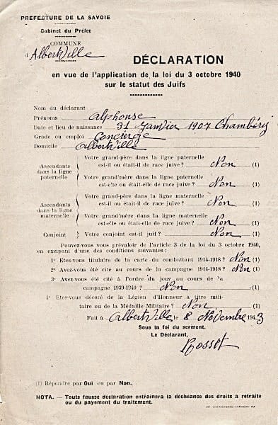 1 - Premier statut des Juifs 28 s4.pa1 .006 declaration juifs savoie MRJ MOI