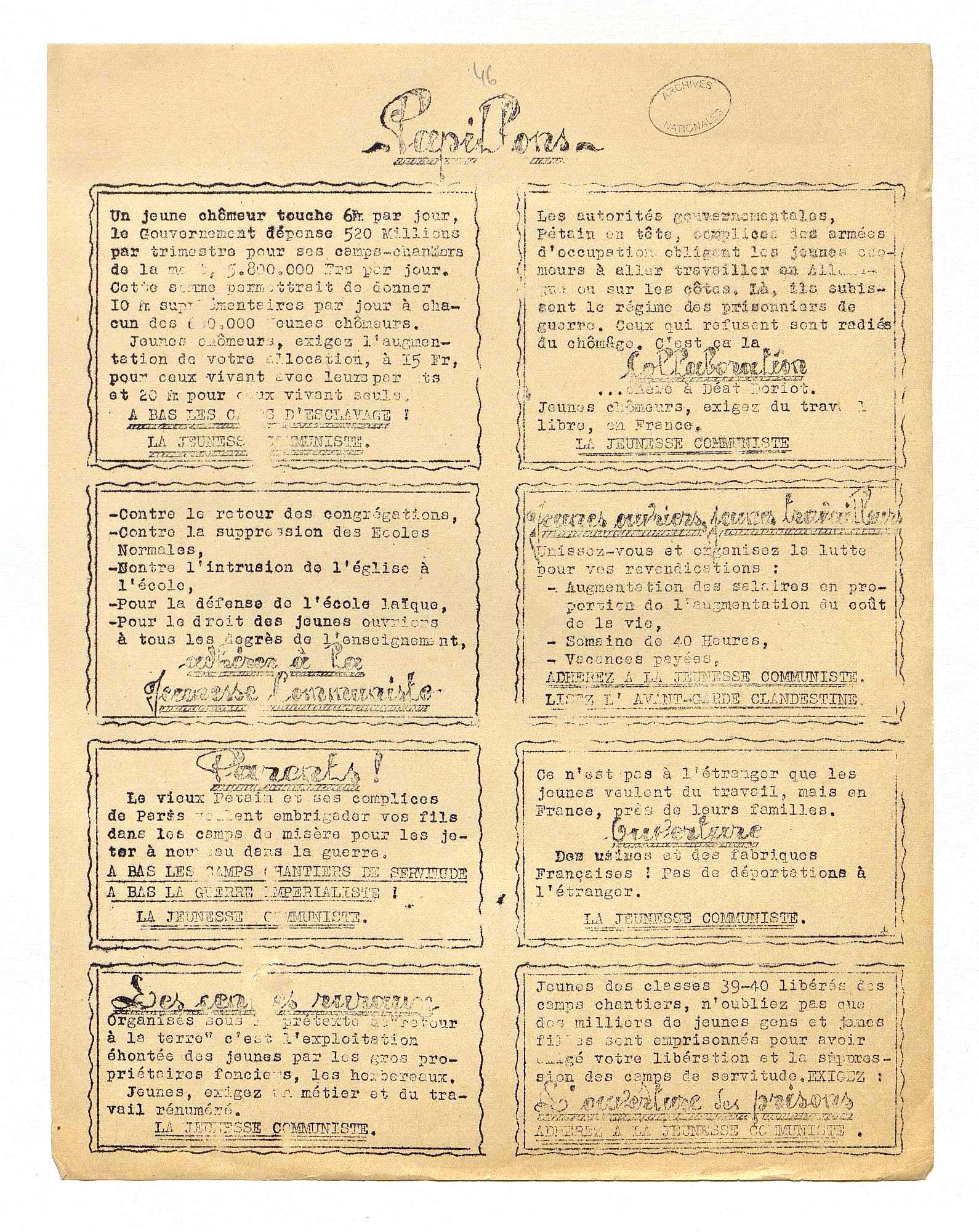 2 - Résistance armée, Résistance civile 20 s5.pa2 .001 papillons jc 1941 MRJ MOI
