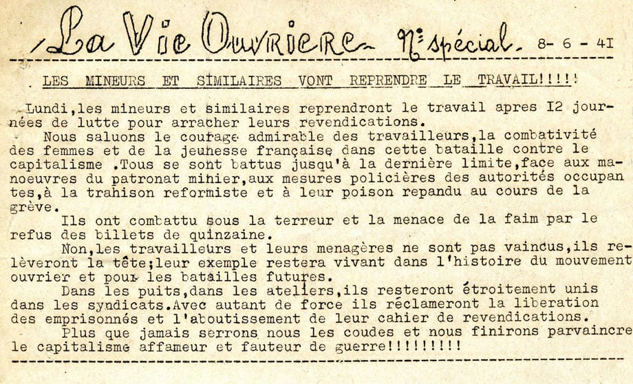 2 - Résistance armée, Résistance civile 21 s5.pa2 .002 vie ouvriere 8juin 1941 MRJ MOI
