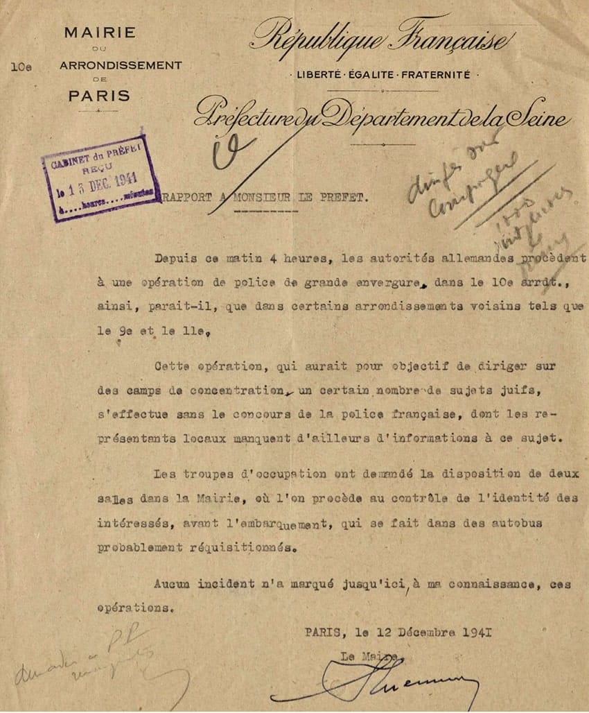 2 - Nouveau palier dans la politique de terreur 61 s7.pa2 .009 arrestations paris10e 12dec1941 min MRJ MOI
