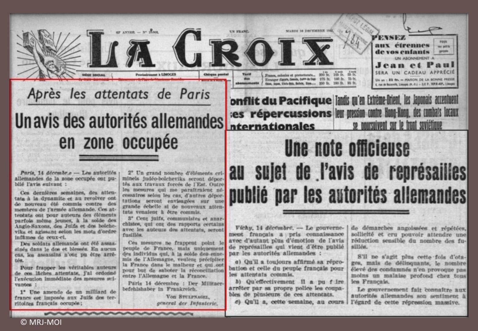 2 - Nouveau palier dans la politique de terreur 70 s7.pa2 .021 la croix 16dec 1941.mg min MRJ MOI